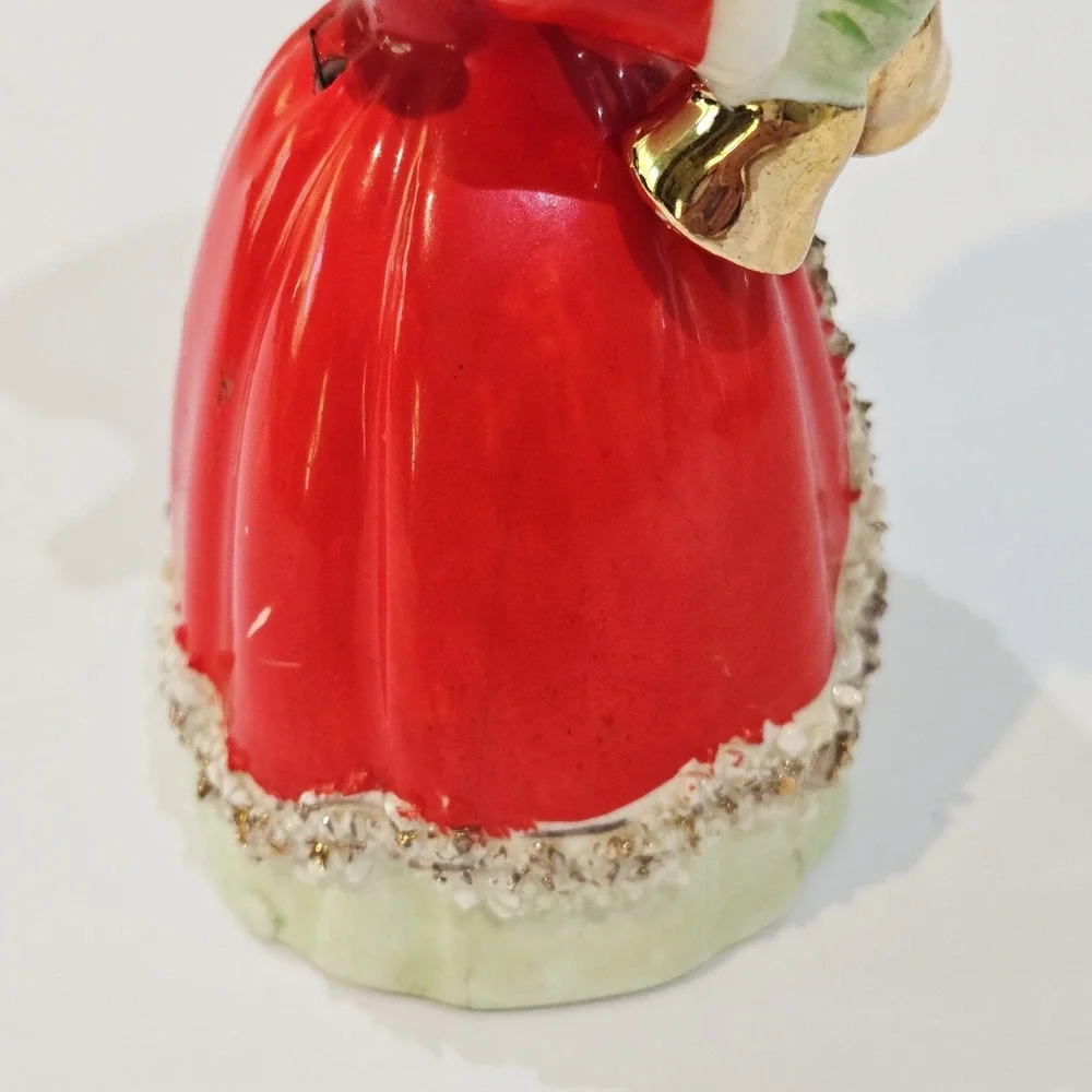 Vintage 1956 NAPCO Spaghetti Trim Christmas Gold Bells Bell Angel Red Dress
